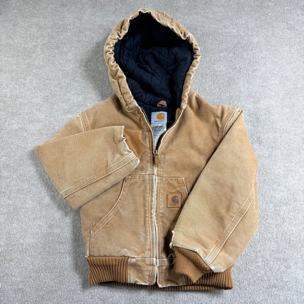 Vintage Carhartt YYJ130 Kids Jacket Hooded Cotton Duck Canvas Brown Size 6/7